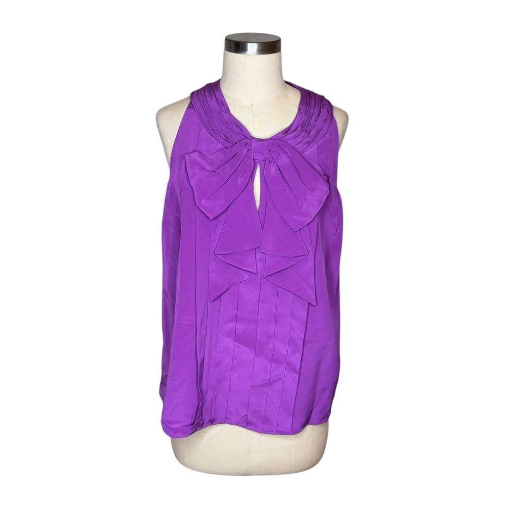 Kate Spade Lucinda Silk Bow Top‎ Violet Purple Sleeveless Blouse Size Large NWT